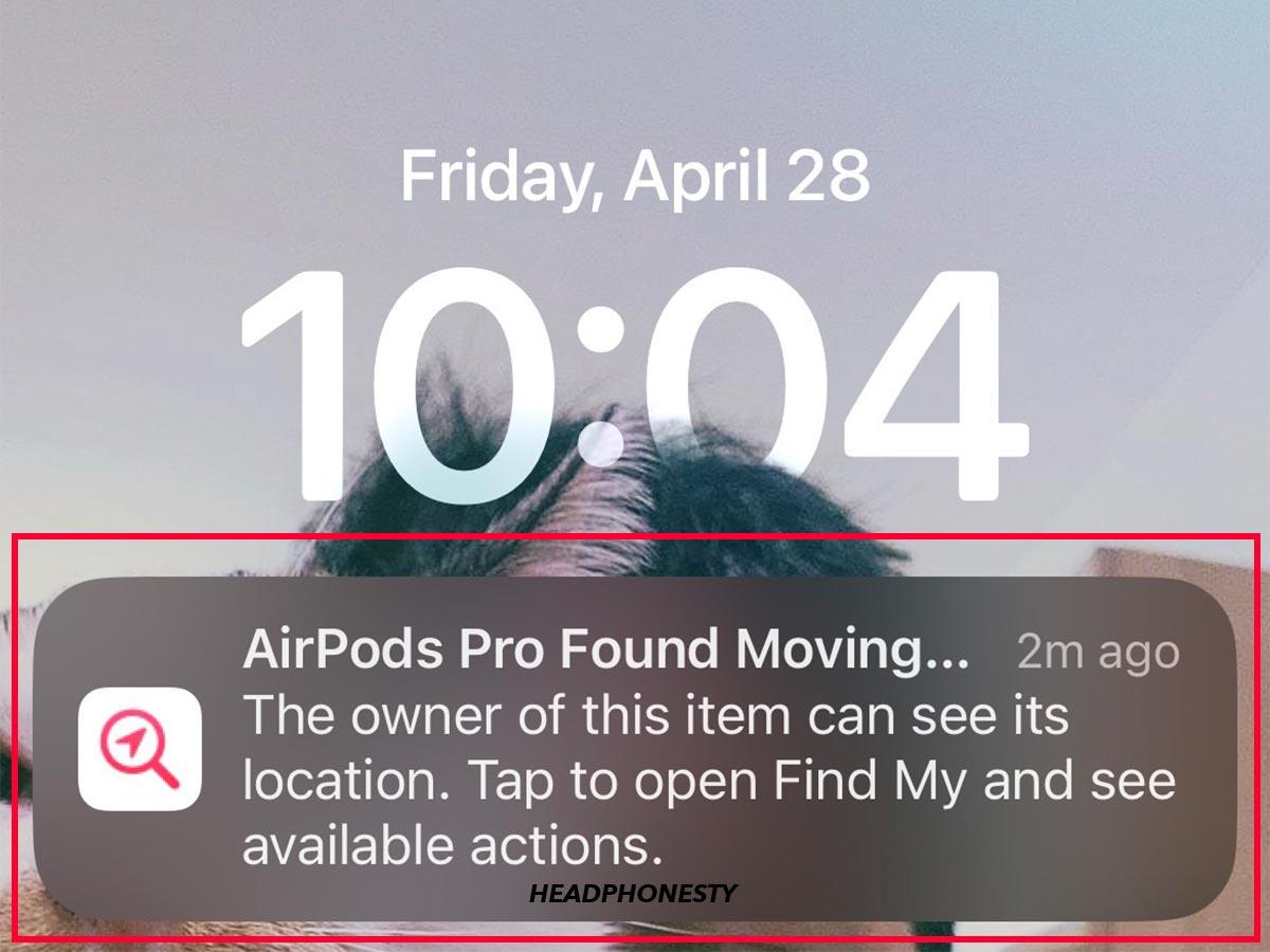 Уведомление о том, что AirPods Pro движется вместе с вами