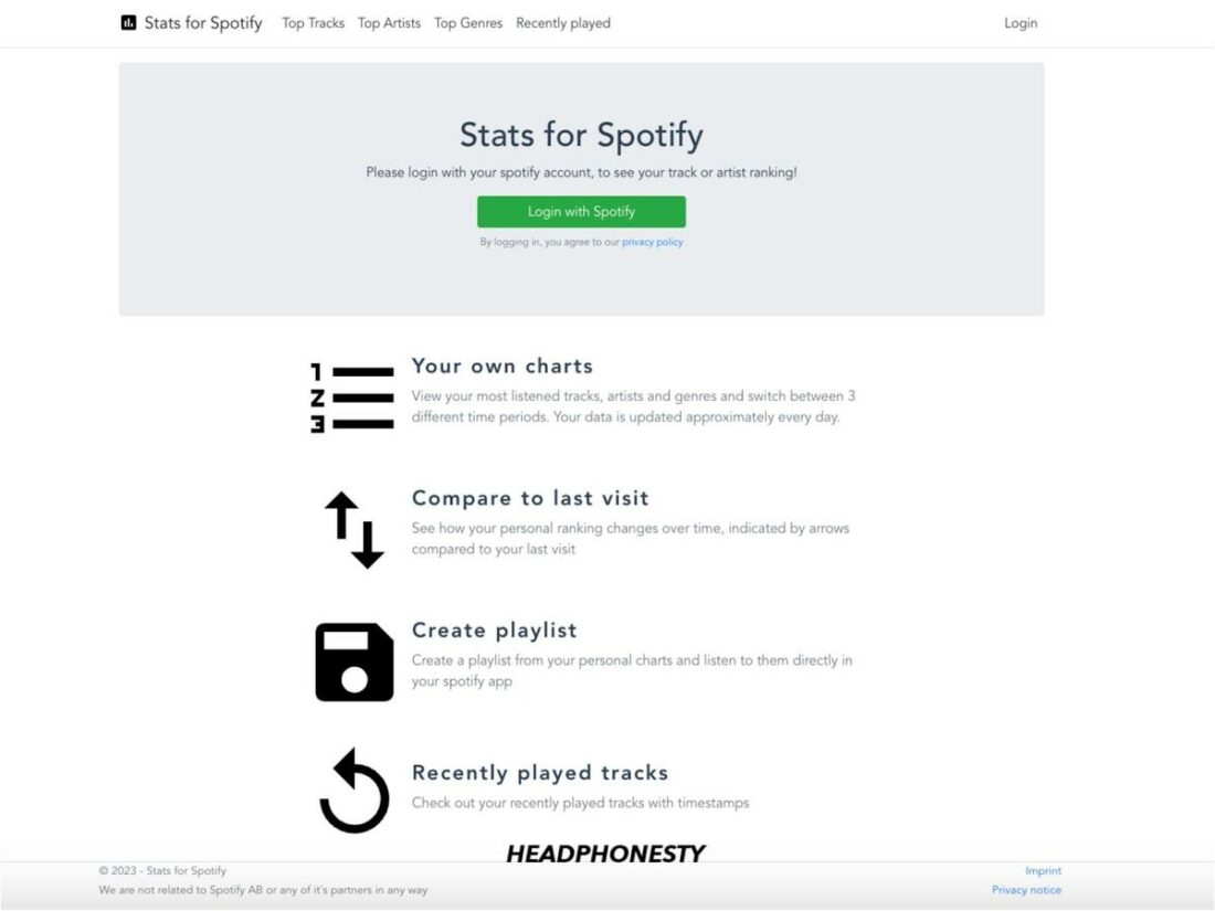 Статистика для домашней страницы Spotify